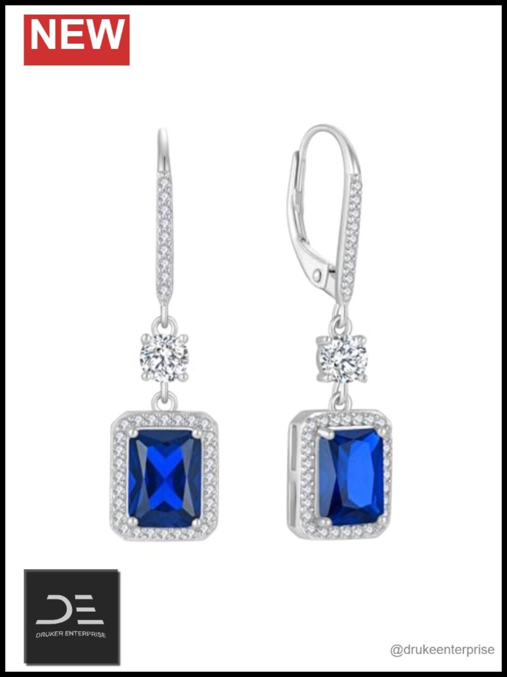 925 Sterling Silver Emerald Cut Dangle Drop Earrings Leverback for Women